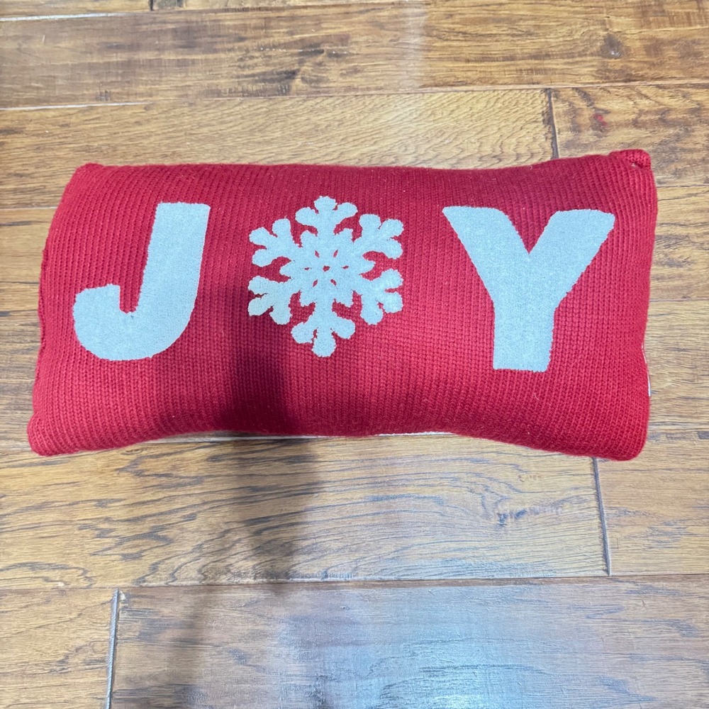 Holiday Red Knit JOY Snowflake‎ Lumbar Decorative Pillow Christmas Home Decor